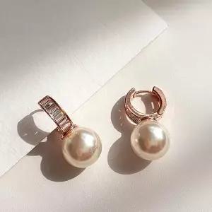 [하프클럽/]여자 스퀘어 큐빅 모조 진주 드롭 귀걸이