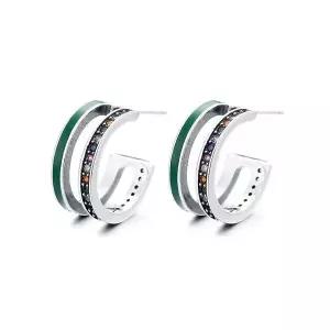 [하프클럽/]925실버귀걸이 레인보우브릿지E053 그린 은침 여성귀