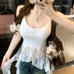 [하프클럽/]여성 언발 레이스 플레어 코르셋 슬림핏 브라 탑 나시