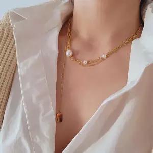 [하프클럽/]여자 진주 써지컬스틸 클래식 코디 목걸이