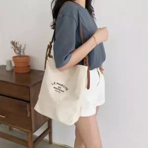 [하프클럽/]여자 클래식 레더 스트랩 어깨 패브릭 토트백