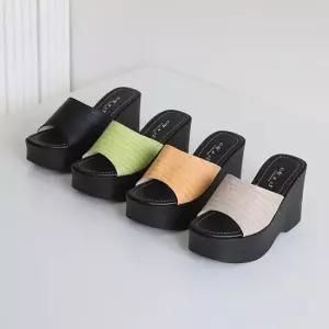 여성 키높이 웨지슬리퍼 뮬샌들 여름 통굽 뮬샌들 여성웨지샌들 여름뮬샌들 키높이샌들