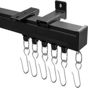 호프라이프 천장 커튼 트랙 벽 마운트 로드 룸 칸막이 헤비 듀티 후크 포함 블랙 3-9피트