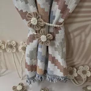 커튼 블라인드 액세서리 린넨 플라워 커튼타이 타이백 장식 끈 거실 인테리어 소품