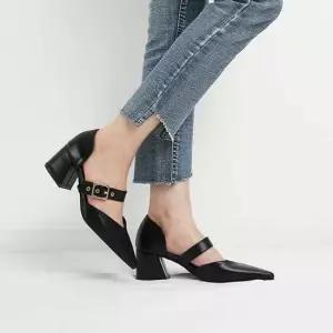 뾰족코 스트랩 메리제인 통굽 스틸레토 미들굽힐Y 여성구두