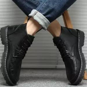 남성 하이탑 스티치 블랙 끈 워커 패션워커 남자 부츠