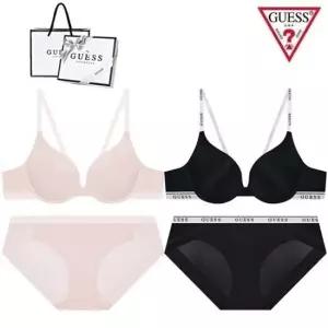 게스 언더웨어 [선물포장] 화이트밴딩 브라팬티 2종세트 BRBP121LPKBK 494172