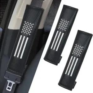 카엘타스 2 PCS 자동차 안전벨트 커버 패드 쿠션 SUV 트럭 트랙터 골프 카트 UTV(미국 국기가 부착된 탄소