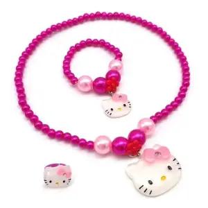헬로키티 진주 목걸이 팔지 반지 세트 진핑크 유아목걸이