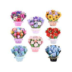 호환 1pc 꽃 꽃다발 인사말 카드, 3D 꽃 꽃다발 팝업 카드, 어머니의 날 선물, 발렌타인 카드, 기념일 선물, 그녀를위한 선물