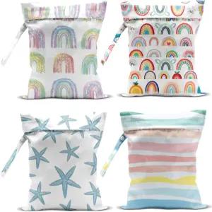 수영복용 zcyxuw 4Pcs 방수 습식 가방 여행 해변 건조 숨겨진 지퍼 재사용 무지개 불가사리 장식 세면도구