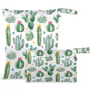 여행 해변 탁아소 유모차 기저귀 더러운 체육복 젖은 수영복 화장실용 지퍼 포켓이 있는 녹색 선인장