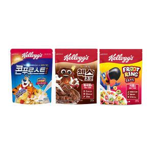 [베스트픽] 켈로그 아이 간식 3대장 세트(콘푸로스트 600g + 오곡 첵스초코 570g + 후르트링 530g)