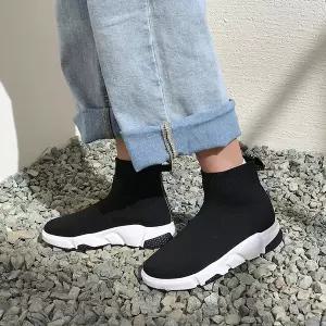 따뜻한 니트 스판 삭스 여성 여자 슬립온 방한화 부츠