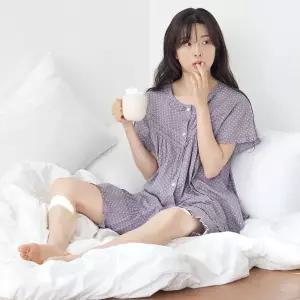 메이플라워 퍼플핑크도트 반팔 순면 여성 빅사이즈 잠옷 세트