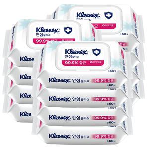 크리넥스 안심물티슈 손 소독티슈 항균 물티슈 60매x12