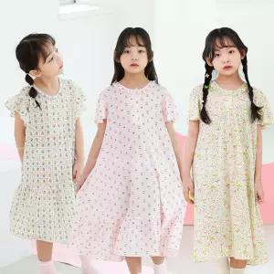 삐삐롱 아동 유아 어린이 여아 시원한 여름 잠옷 인견 스판 반팔 파자마 원피스