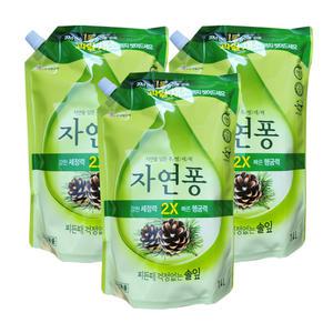 엘지생활건강 자연퐁 찌든때 걱정없는 솔잎 주방세제 리필 1.4L 3개