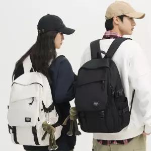 데일리 백팩 전면 이중포켓 캐주얼 대학생 가방 수납형 여행백팩 블랙 화이트 2컬러