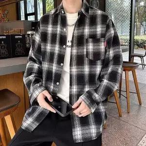 [에이치플러스몰]남녀공용 체크 긴팔 셔츠 데일리룩 남방
