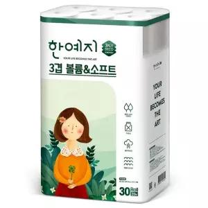 볼륨앤소프트 천연펄프 화장지 3겹 20m 30롤 1팩