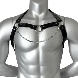 바디카메라 조끼 체인이 달린 남성용 가죽 가슴 하네스, 조절 가능한 펑크 케이지 페스티벌 레이브 의상 벨