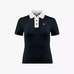 페어라이어 [LIVE]레이스 배색 카라 티셔츠 블랙)