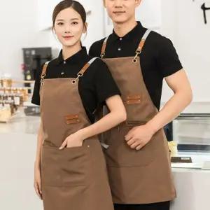 바리스타 앞치마 작업용 쉐프 남성 캔버스 앞치마 여성 공방