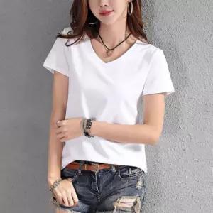 여성 여자 여름 데일리 베이직 슬림핏 브이넥 라운드 흰티 블랙 반팔 티 셔츠
