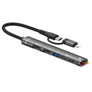 라이트닝 포트가 있는 USB C 허브, 유형 2개/1x 3.0 5-In-1 멀티 어댑터 Sd/Tf 메모리 카드 읽기