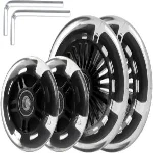 글레이더 4팩 라이트 업 스쿠터 휠 - 마이크로 미니 맥시 라스쿠타 3륜 킥 120mm 및 흰색 LED 교체 블랙