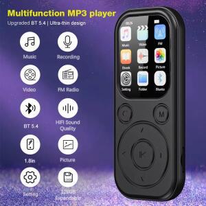 1.8 인치 MP3 블루투스 플레이어 5.4 휴대용 워크맨 호환 전자 책 녹음 FM 라디오 음악 확장 가능한 TF 카