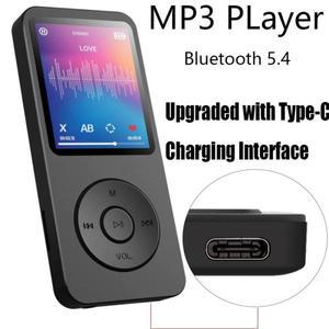 메모리 내장 스피커가 장착된 MP3 플레이어 Type-C Bluetooth 5.4 MP4 휴대용 음악 스테레오 지원 FM 라디