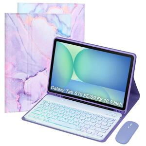 삼성 갤럭시 탭 S10 FE / 라이트 S9 10.9 u2033 2025 11인치 2023 마우스 탈착식 블루투스 백라이트 키보드 펜 홀더가 있는 폴리오 커버(퍼플 마블)용 VLEAQC 케이스