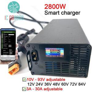 2800W 10V~93V 3A~30A 조절 가능 리튬 배터리 충전기 24V 60V 리튬이온Li-ion Lifepo4 LFP 블루투스 스마트