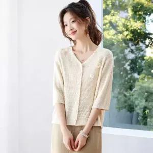 여사친 분홍 니트 카디건 봄가을 소매 숏 얇은 케이프 가디건룩 5부 DUCHI2
