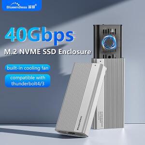 Blueendless USB4 40Gbps M.2 NVMe SSD 인클로저냉각 팬 포함 PCIe 4.0 솔리드 스테이트 드라이브 케이스 T