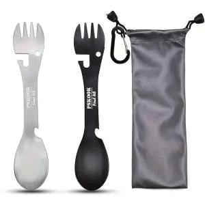PSKOOK 야외 생존 도구 5 in 1 캠핑 다기능 EDC 키트 실용적인 포크 나이프 스푼 병/캔 오프너