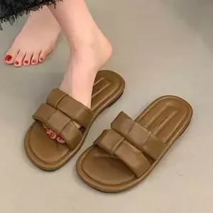 여성 여름 슬리퍼 데일리 쿠션 위빙 사무실 여자 스트랩 평발 통굽 플랫 샌들 단화 패션 민자 일반 기본