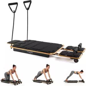 마이가 원목 필라테스 리포머 조절 가능한 저항력과 패딩 핸들이 있는 가정용 기계 코어 근력 전신 운동