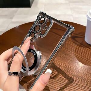 몽테조이 투명 도금 링 홀더 폰 케이스 삼성 호환호환 S25 울트라 S24 플러스 S23 S22 S21 S20 FE용 맥세이