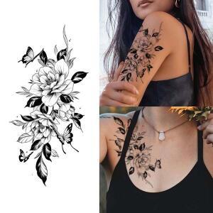 어두운 스타일 로즈 방수 임시 문신 어깨와 팔, 남성과 여성을 위한 오래 지속되는 현실적인 가짜