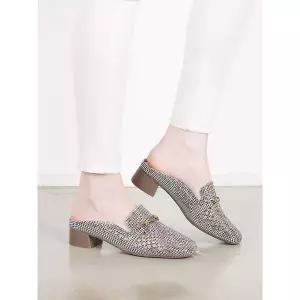 [하프클럽/]메쉬 체크 통굽 여름 블로퍼 4cm