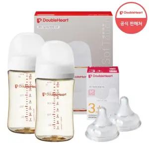 더블하트 240ml 트윈팩 젖병2개 + 젖꼭지 2개 젖병 노꼭지)