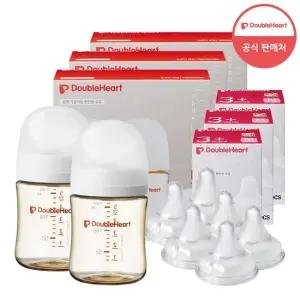더블하트 160ml 베이직 트윈팩 3개 젖병6개 노꼭지)+젖꼭지 6개
