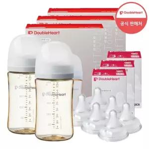 더블하트 240ml 모먼트 트윈팩 젖병6개 + 젖꼭지 6개 젖병 노꼭지)
