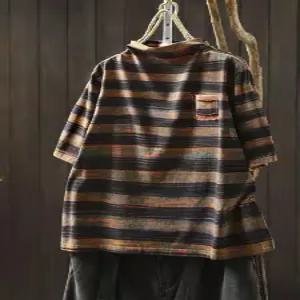 가을 빈티지 캐주얼 맨투맨 여자티 티셔츠 스트라이프 반 반팔 보카시 폴라 상의 원템2