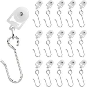 포시셈 15팩 - 천장 커튼 트랙 롤러 후크 룸 칸막이 듀얼 휠이 있는 내구성 스테인리스 스틸 흰색