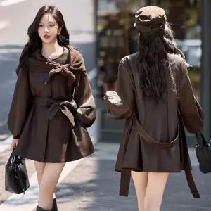 피로달 여친 하프 가을 트렌치 코트 슬림핏 가죽 HO3