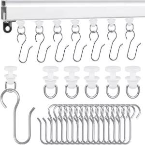 샤워 커튼 트랙 글라이더 및 후크 세트 120개 천장 마운트 슬라이딩 S자형 금속 드레이퍼 드레이프 레일